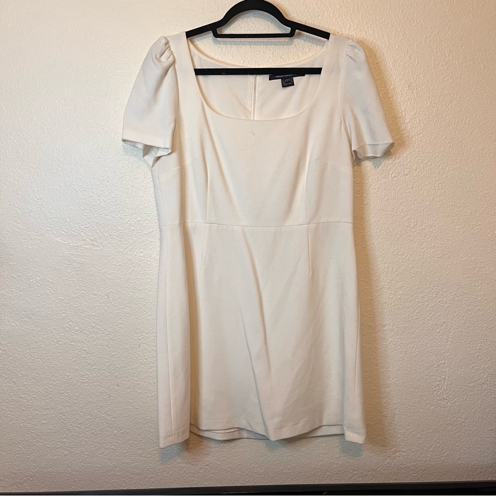 French Connection White Sheath Dress with Puff Sleeves Bridal Shower Rehearsal